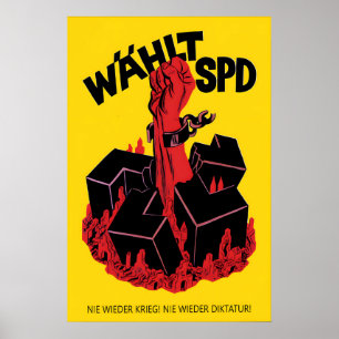 1950s Duitse verkiezingsposter Nooit meer! Arbeid Poster