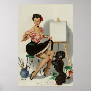 1950's Elvgren Pin-Up Hond Poster Iets Hulp Voor