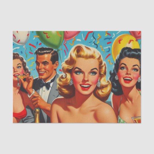 1950s Feestillustratie Tissuepapier (Voorkant)