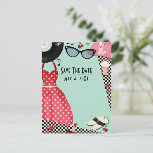 1950's Fifties Dress Up Retro  Opslaan Datum Aankondigingskaart (Staand voorkant)