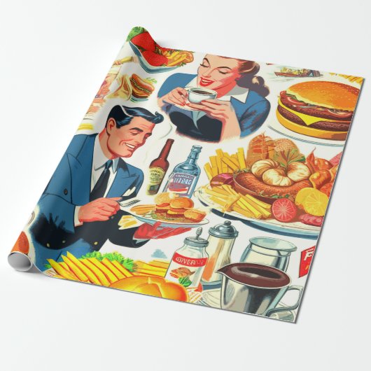 1950s Food Comics Illustratie Cadeaupapier (Uitgerold)