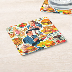 1950s Food Comics Illustratie Kartonnen Onderzetters