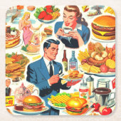  1950s Food Comics Illustratie Kartonnen Onderzetters (Voorkant)