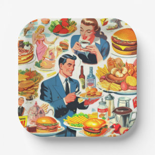 1950s Food Comics Illustratie Papieren Bordje