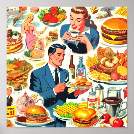 1950s Food Comics Illustratie Poster (Voorkant)