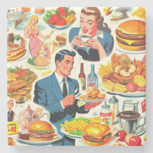 1950s Food Comics Illustratie Stenen Onderzetter