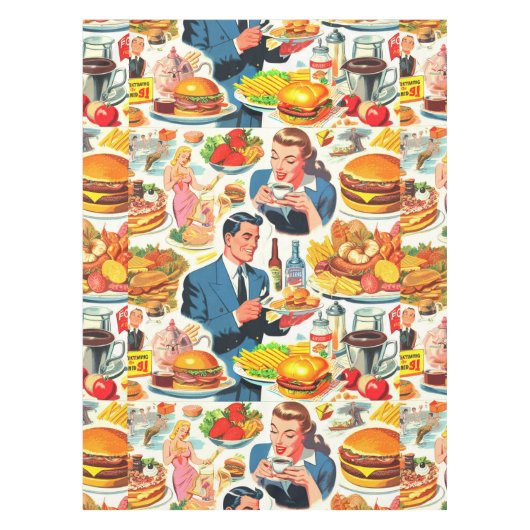 1950s Food Comics Illustratie Tafelkleed (Voorkant)