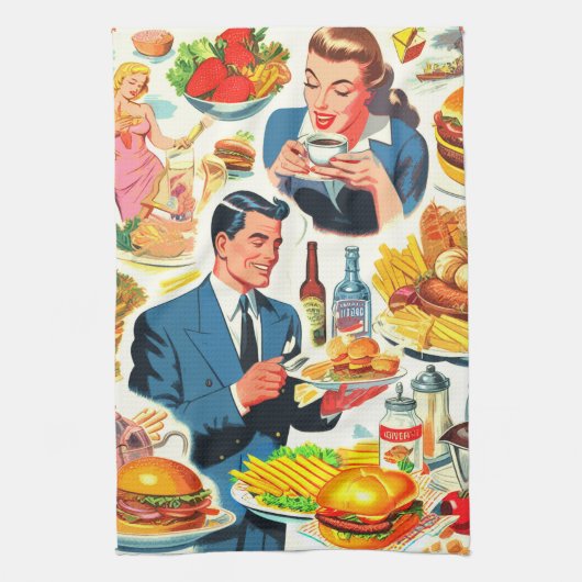  1950s Food Comics Illustratie Theedoek (Verticaal)
