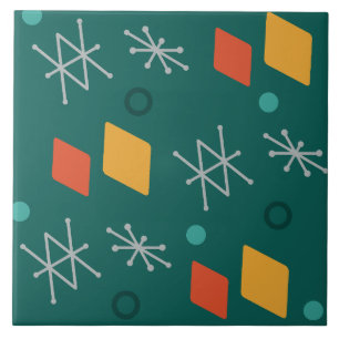 1950s Geometrische Abstracte Kunst Teal Tegeltje