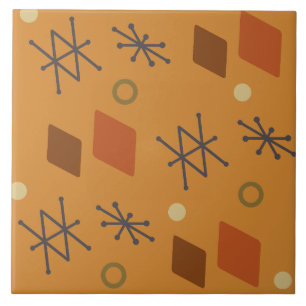 1950s Geometrische Abstracte Kunst Verbrand Oranje Tegeltje