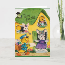 1950s Happy Easter Animals Feestdagen Kaart