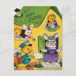 1950s Happy Easter Animals Feestdagenkaart