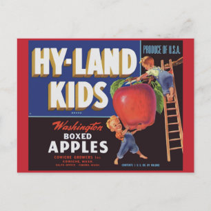 1950s Hyland Kinder Washington Appels label Briefkaart