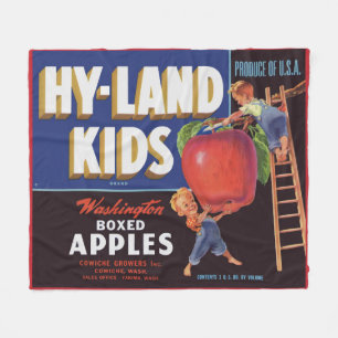 1950s Hyland Kinder Washington Apples label print Fleece Deken