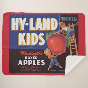 1950s Hyland Kinder Washington Apples label print Sherpa Deken