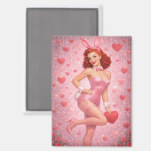 1950s Inspired Pink Bunny Art | Playful Valentine  Magneet (Voorkant / Achterkant)