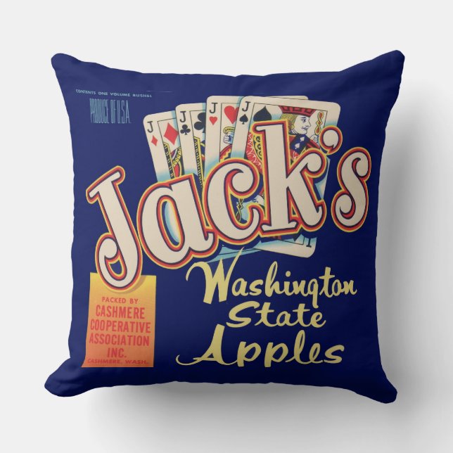 1950s Jack's Washington State Apples kratlabel Kussen (Voorkant)