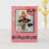 1950s Jiving Pin Up Girl Kaart (Gele Bloem)