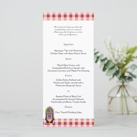 1950s  Jukebox Bruiloft Menu (Staand voorkant)