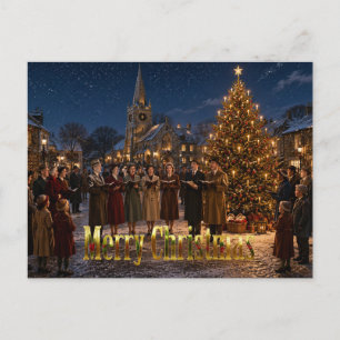 1950s Kerstlied Zangers het Dorpsplein Feestdagenkaart
