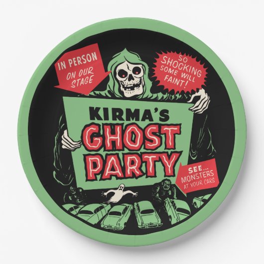 1950s Kirma's Ghost Party Spook Show Design Papieren Bordje (Voorkant)