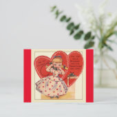 1950s Little Girl op Phone Valentijn Briefkaart (Staand voorkant)
