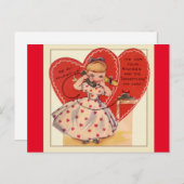 1950s Little Girl op Phone Valentijn Briefkaart (Voorkant / Achterkant)