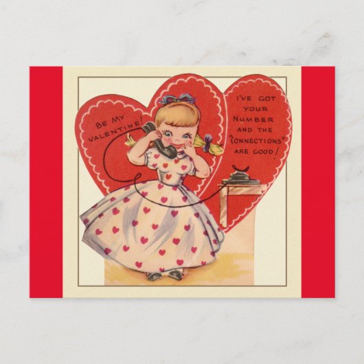 1950s Little Girl op Phone Valentijn Briefkaart (Voorkant)