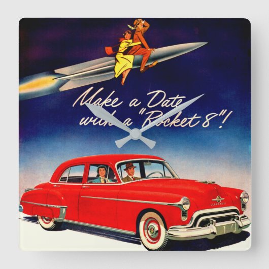 1950s maak een datum met Rocket 88 Vierkante Klok (Voorkant)