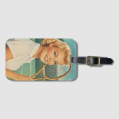 1950s Magazine Illustratie Tennis Vrouw Bagagelabel (Voorkant (horizontaal))