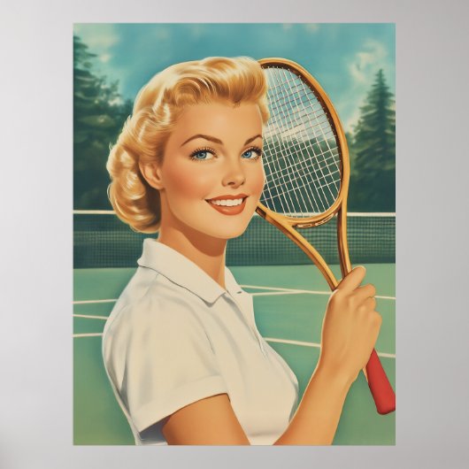 1950s Magazine Illustratie Tennis Vrouw Poster (Voorkant)