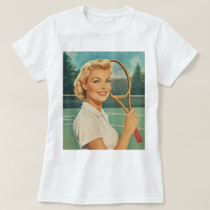 1950s Magazine Illustratie Tennis Vrouw T-shirt