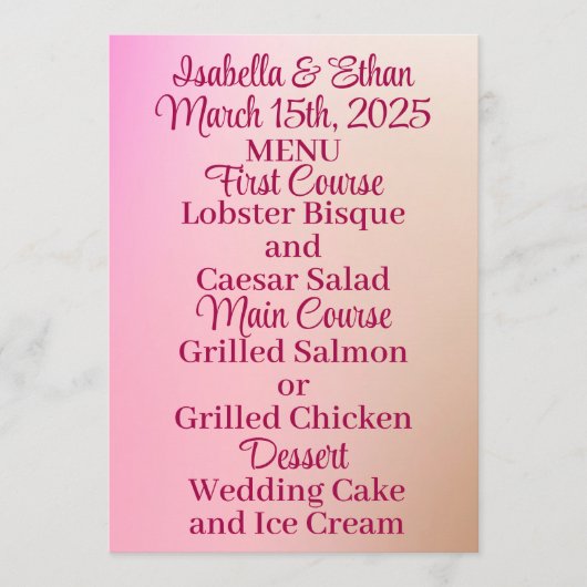 1950's Malt Shop Kleuren Bruiloft Menu (Voorkant)