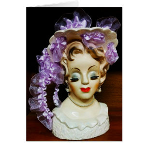 1950s MCM Beauty Pet Paarse linten Lady Head Vaas