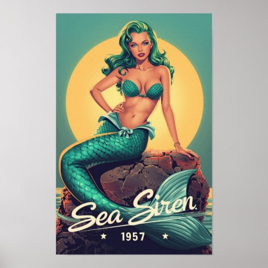 1950s Mermaid Pin-Up – Retro Sea Siren Pop Art Poster (Voorkant)