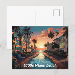 1950s Miami Beach art deco hotel bij zonsopgang Feestdagenkaart