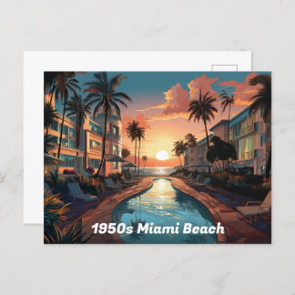 1950s Miami Beach art deco hotel bij zonsopgang Feestdagenkaart