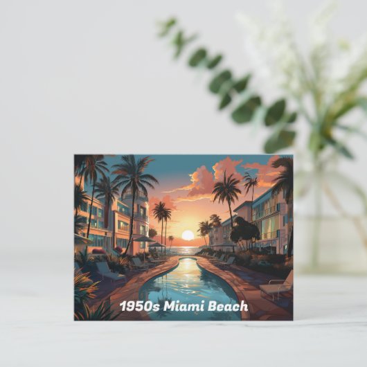 1950s Miami Beach art deco hotel bij zonsopgang Feestdagenkaart (Staand voorkant)