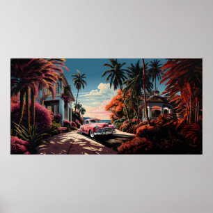 1950s Miami Beach tuin villa Poster