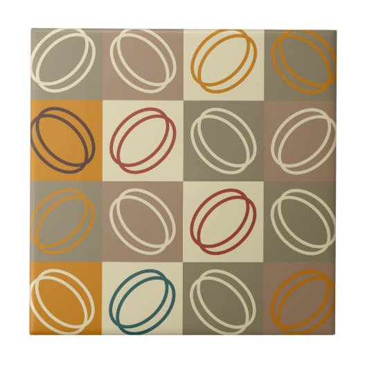 1950s Modern midden eeuw patroon l Bruin Tegeltje (Voorkant)