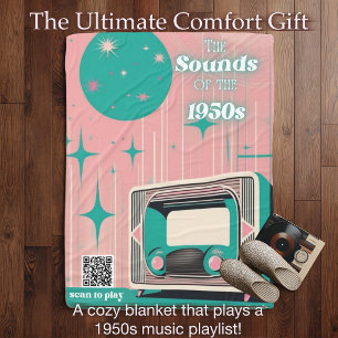 1950s Music Playlist QR Code Dekbed   Dementie Fleece Deken