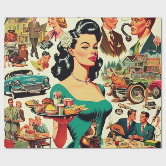  1950s naadloos patroon cadeaupapier (Vlak)