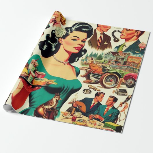  1950s naadloos patroon cadeaupapier (Uitgerold)