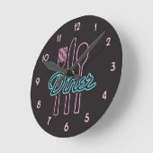 1950s Neon Diner Pink, Blue silverware Ronde Klok (Hoek)