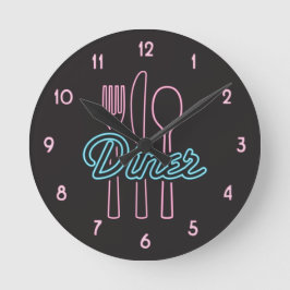 1950s Neon Diner Pink, Blue silverware Ronde Klok