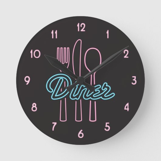 1950s Neon Diner Pink, Blue silverware Ronde Klok (Voorkant)