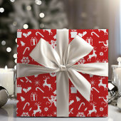 1950s Novelty Rood en Wit Classic Kerstmis Cadeaupapier