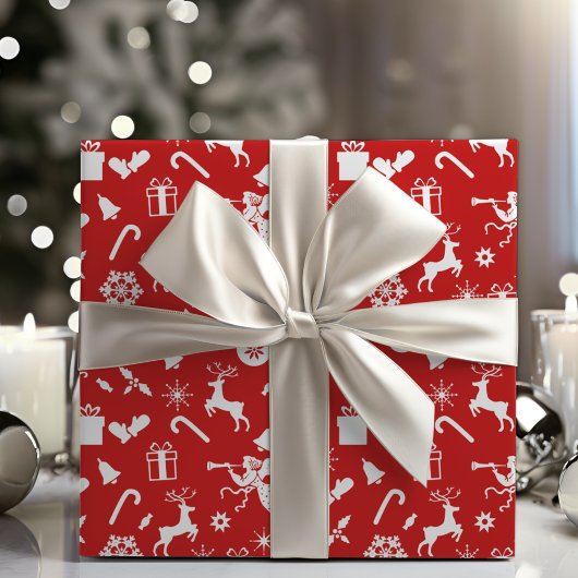 1950s Novelty Rood en Wit Classic Kerstmis Cadeaupapier