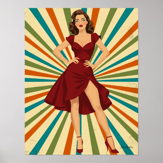  1950s Pin Up Girl met Blue Eyes Poster (Voorkant)
