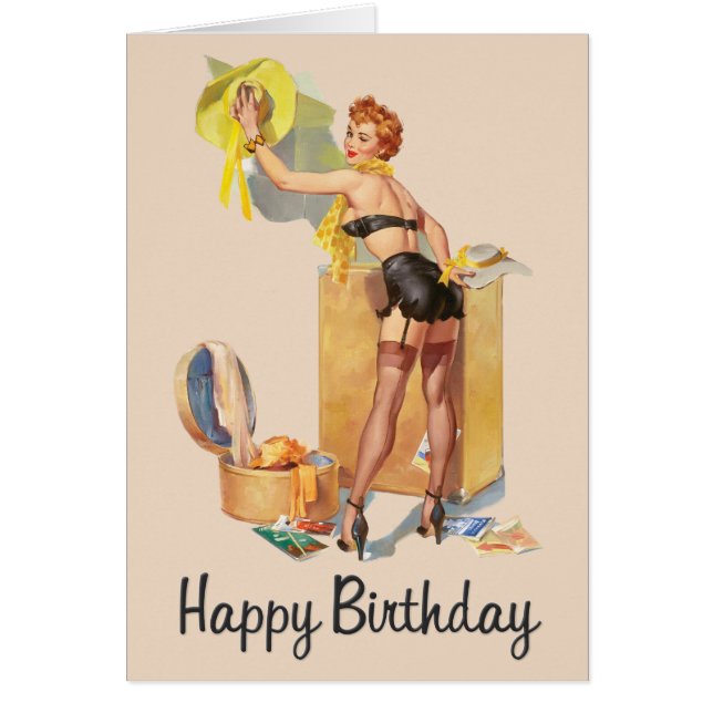 1950s Pin-Up Girl Senior Citizen Birthday Card (Voorkant)
